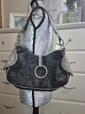 Y2K Blue Elegance Glam Snakeskin Snake Accent Leather Embossed Hobo Shoulder Bag